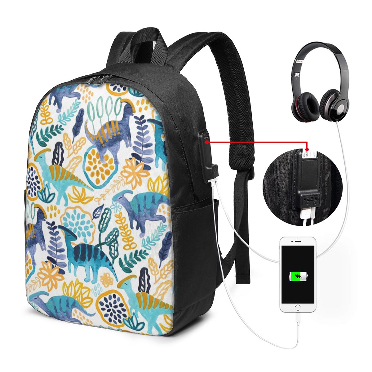 Travel Bags - Gouache Parasaurolophuses Backpack Travel Notebook Bag